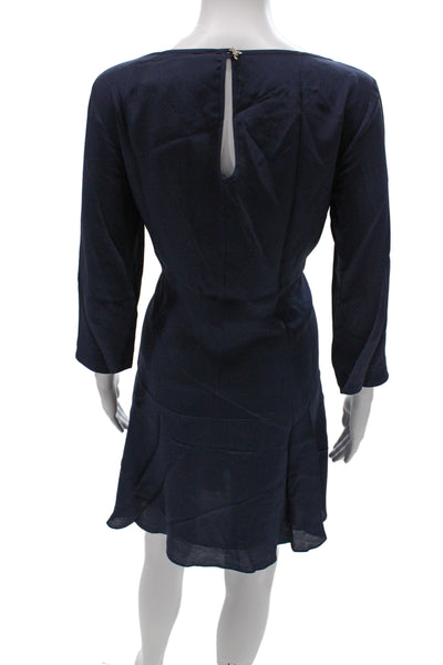 Patrizia Pepe Women Shift Dress Dark Blue 3/4 Sleeve Silk Viscose Size 44