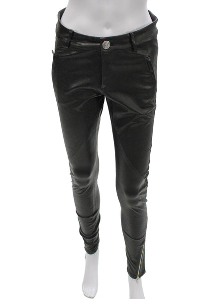 Stephanie Rad Women Black Leather Ankle Jeggings Biker Button Size 8