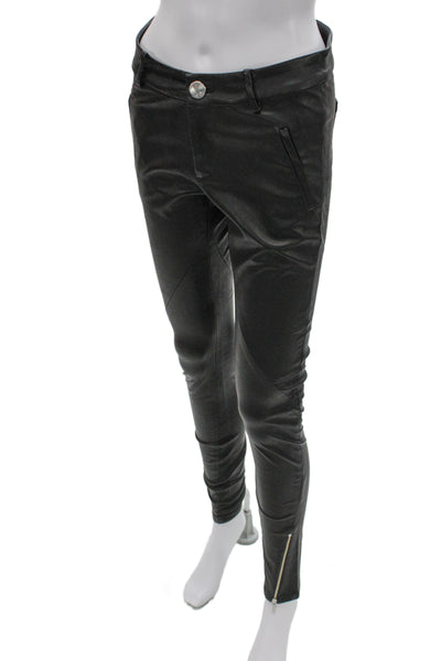 Stephanie Rad Women Black Leather Ankle Jeggings Biker Button Size 8