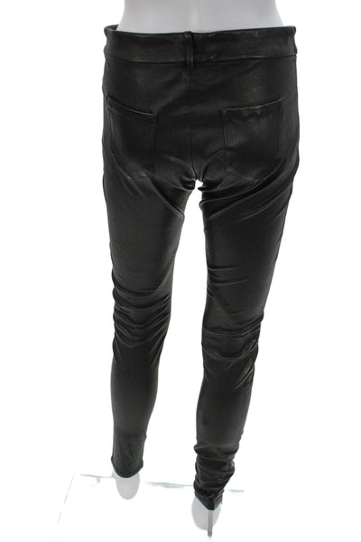 Stephanie Rad Women Black Leather Ankle Jeggings Biker Button Size 8
