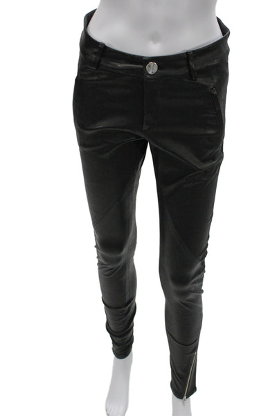 Stephanie Rad Womens Ankle Leather Jeggings Black Biker Button Size 8
