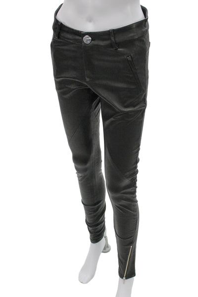 Stephanie Rad Womens Ankle Leather Jeggings Black Biker Button Size 8