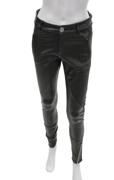 Stephanie Rad Womens Ankle Jeggings Black Genuine Leather Biker Button Size 6