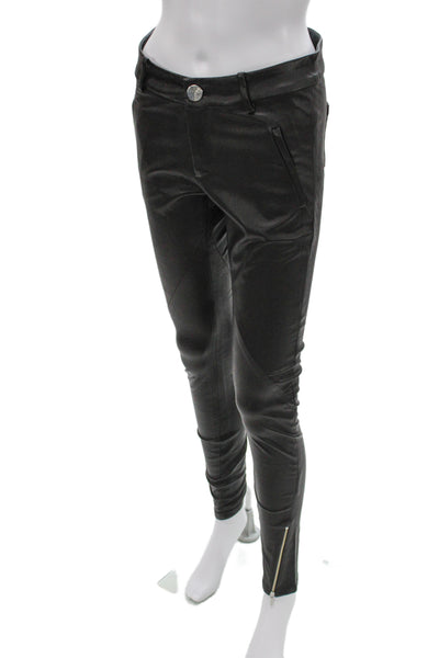 Stephanie Rad Womens Ankle Jeggings Black Genuine Leather Biker Button Size 6