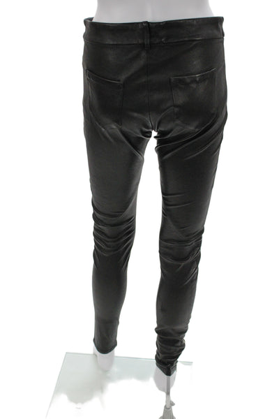 Stephanie Rad Womens Ankle Jeggings Black Genuine Leather Biker Button Size 6