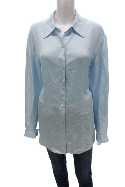 Theory Womens Collared Light Blue Basic Button-Up Long Sleeve Top Size L