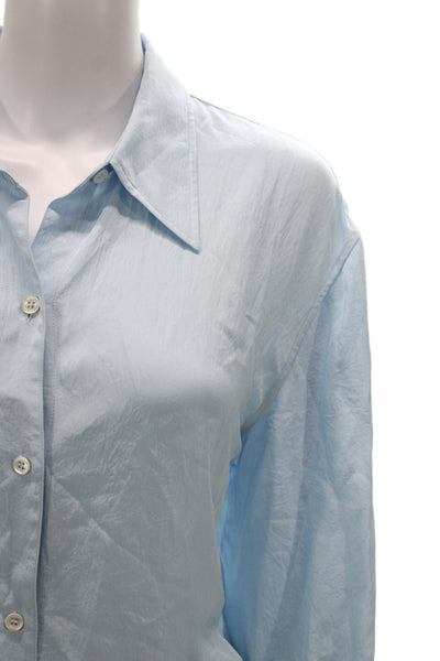 Theory Womens Collared Light Blue Basic Button-Up Long Sleeve Top Size L