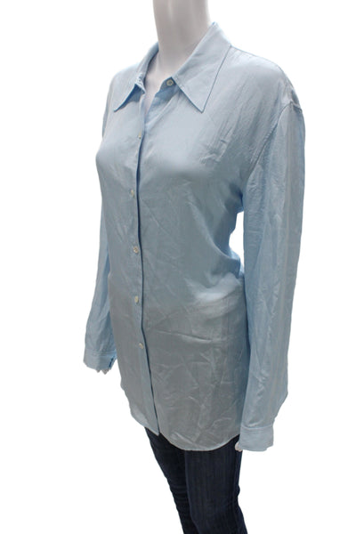 Theory Womens Collared Light Blue Basic Button-Up Long Sleeve Top Size L