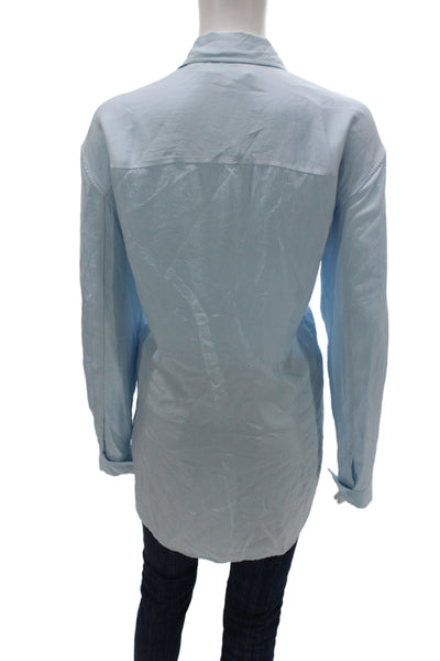 Theory Womens Collared Light Blue Basic Button-Up Long Sleeve Top Size L