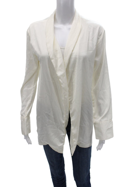 Donale Womens White 100% Silk Long Sleeve Blouse Beach Size L