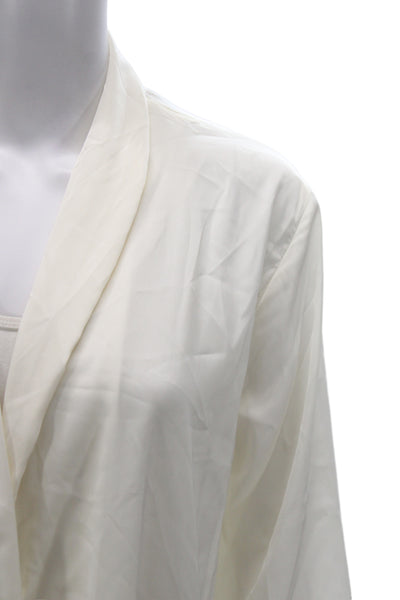 Donale Womens White 100% Silk Long Sleeve Blouse Beach Size L