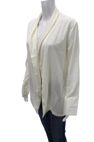 Donale Womens White 100% Silk Long Sleeve Blouse Beach Size L