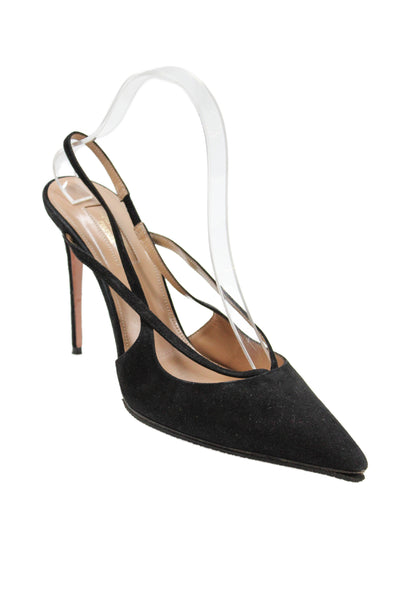 Aquazzura Womens Leather Strappy High Heels Shoes Black Size 9.5