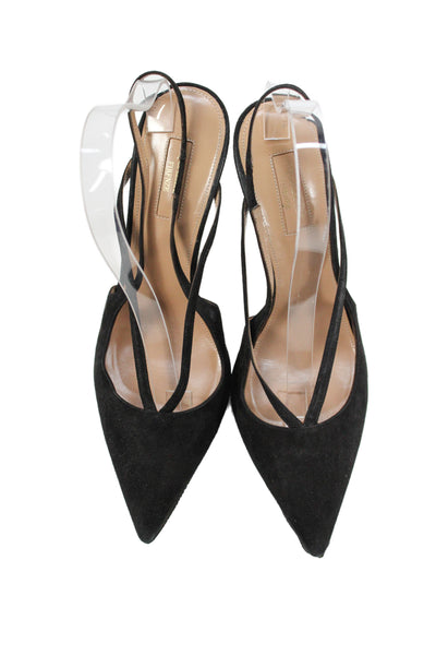 Aquazzura Womens Leather Strappy High Heels Shoes Black Size 9.5
