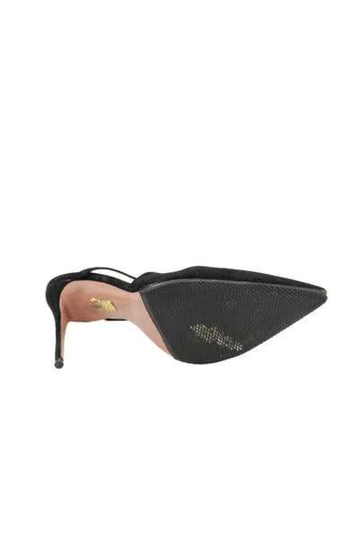 Aquazzura Womens Leather Strappy High Heels Shoes Black Size 9.5