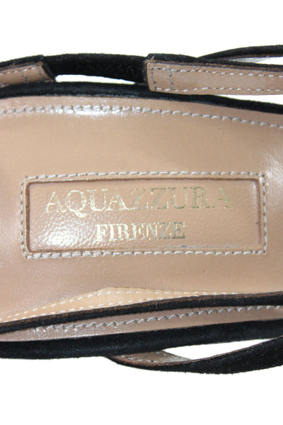 Aquazzura Womens Leather Strappy High Heels Shoes Black Size 9.5