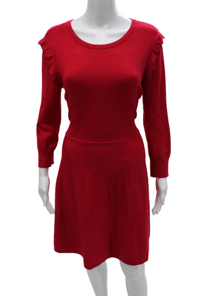Eliza J Womens Red Sweater Dress Long Sleeve Round Neck Fit Flare Size XL