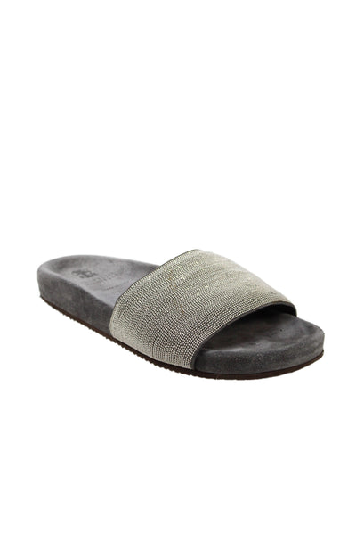 Brunello Cucinelli Womens Single Strap Monili Slide Sandals Gray Size 36.5