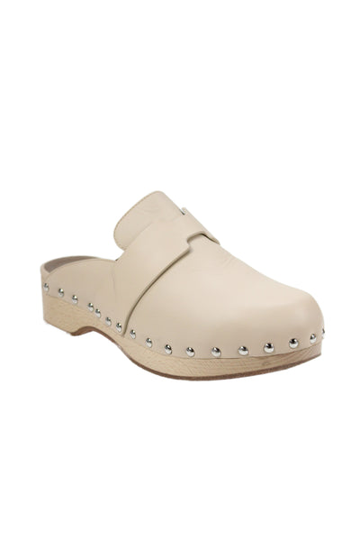 Hermes Womens Slip On Studded Trim Leather Calya Mules Brown Size 37