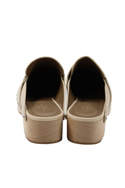 Hermes Womens Slip On Studded Trim Leather Calya Mules Brown Size 37