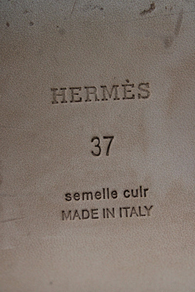 Hermes Womens Slip On Studded Trim Leather Calya Mules Brown Size 37