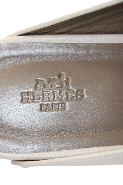Hermes Womens Slip On Studded Trim Leather Calya Mules Brown Size 37