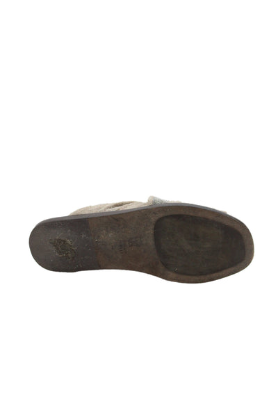 Brunello Cucinelli Womens Cross Strap Monili Trim Slide Sandals Brown Size 37