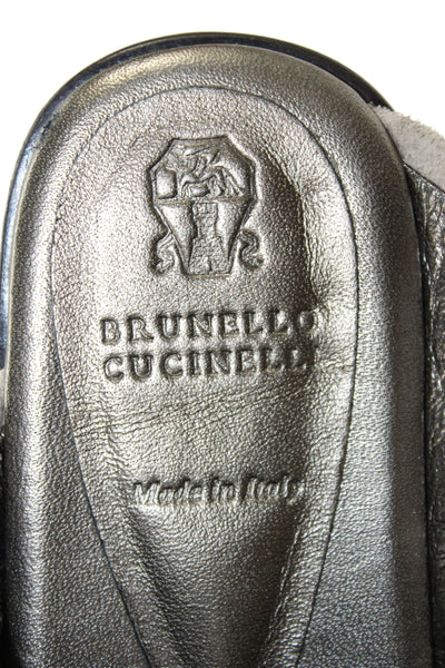 Brunello Cucinelli Womens Cross Strap Monili Trim Slide Sandals Brown Size 37