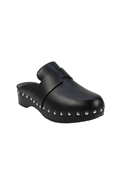 Hermes Womens Slip On Studded Trim Leather Calya Mules Black Size 37