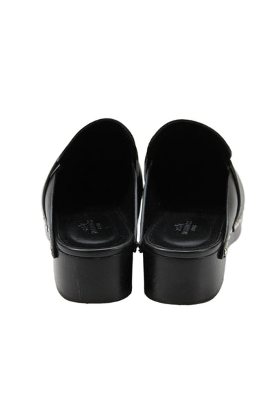 Hermes Womens Slip On Studded Trim Leather Calya Mules Black Size 37