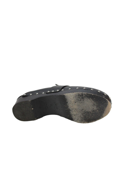 Hermes Womens Slip On Studded Trim Leather Calya Mules Black Size 37