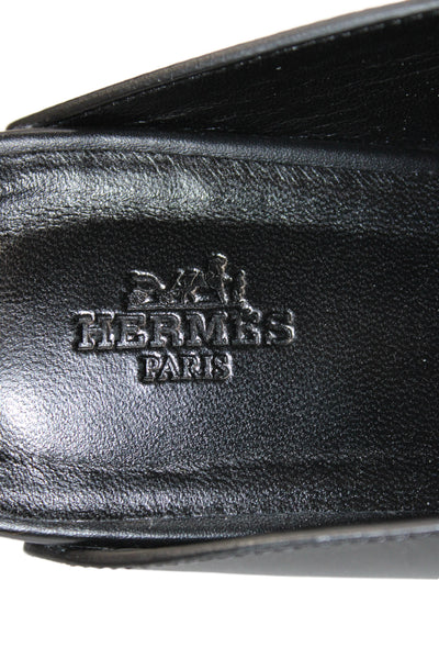 Hermes Womens Slip On Studded Trim Leather Calya Mules Black Size 37