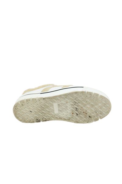 Hermes Womens Lace Up Shearling Lined Leather Dare Sneakers White Brown Size 37