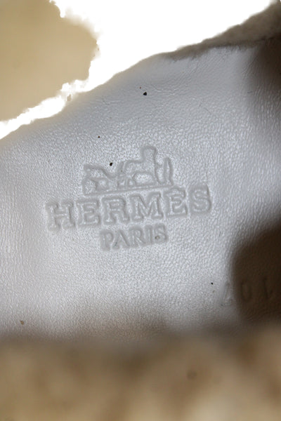 Hermes Womens Lace Up Shearling Lined Leather Dare Sneakers White Brown Size 37