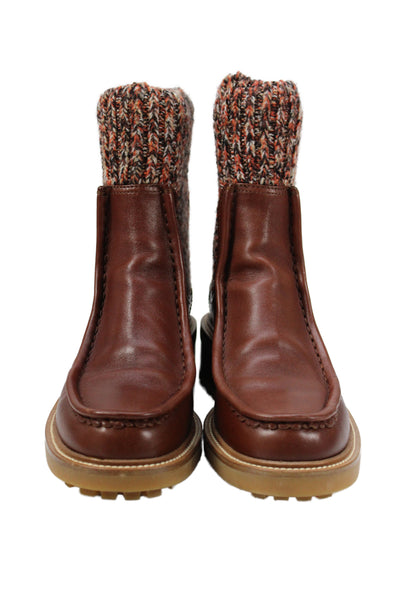 Chloe Womens Slip On Knit Trim Leather Jamie Ankle Boots Brown Size 37