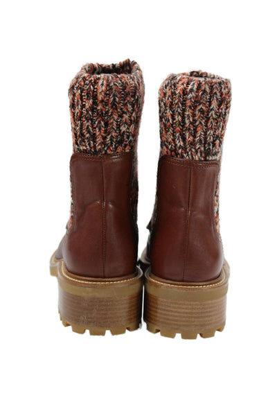 Chloe Womens Slip On Knit Trim Leather Jamie Ankle Boots Brown Size 37