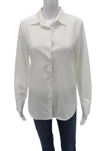 Joniuey Womens Basic Collared Button-Up White Long Sleeve Top Size S