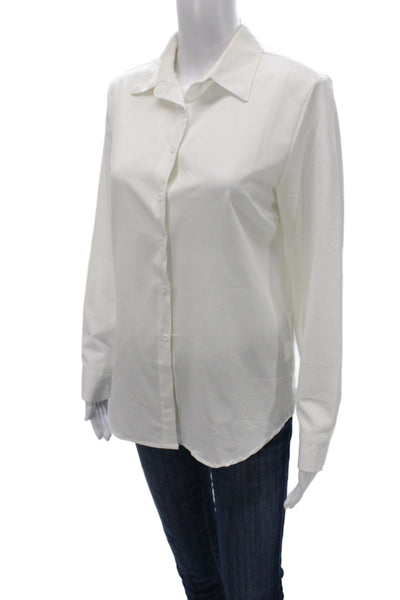 Joniuey Womens Basic Collared Button-Up White Long Sleeve Top Size S