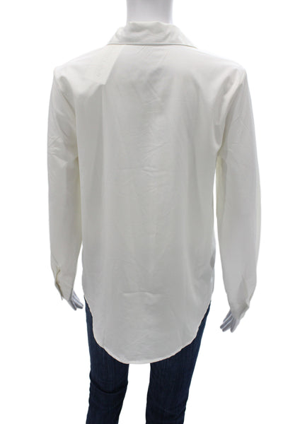 Joniuey Womens Basic Collared Button-Up White Long Sleeve Top Size S