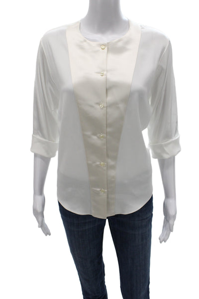 Rubin & Chapelle Women White Cotton 3/4 Sleeve Button-Up Blouse Size XS