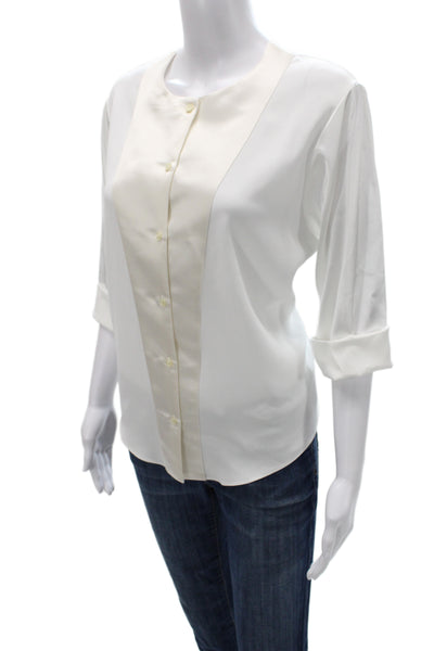 Rubin & Chapelle Women White Cotton 3/4 Sleeve Button-Up Blouse Size XS