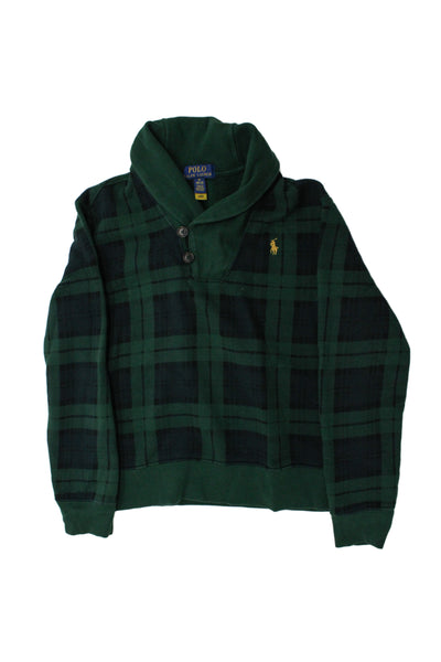 Polo Ralph Lauren Childrens Boys Plaid Sweater Green Navy Blue Size 10-12