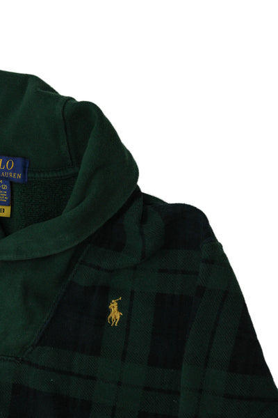 Polo Ralph Lauren Childrens Boys Plaid Sweater Green Navy Blue Size 10-12