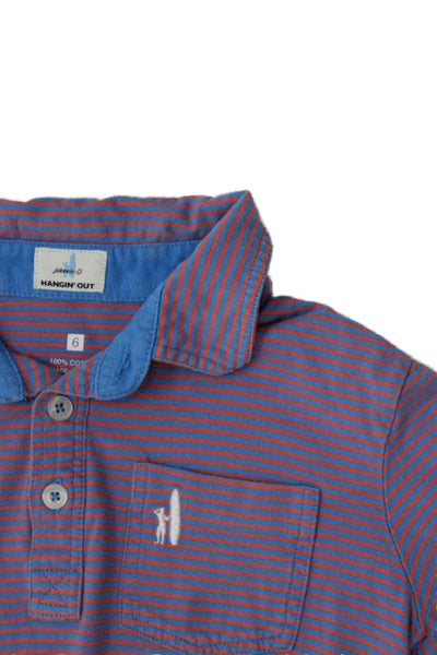 Johnnie-o Childrens Boys Striped Polo Shirt Blue Pink Cotton Size 6