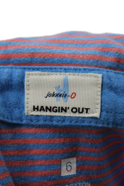 Johnnie-o Childrens Boys Striped Polo Shirt Blue Pink Cotton Size 6