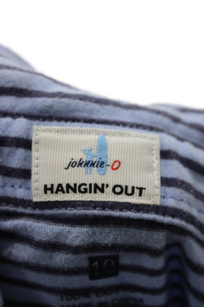 Johnnie-o Childrens Boys Striped Short Sleeves Polo Shirt Blue Cotton Size 10