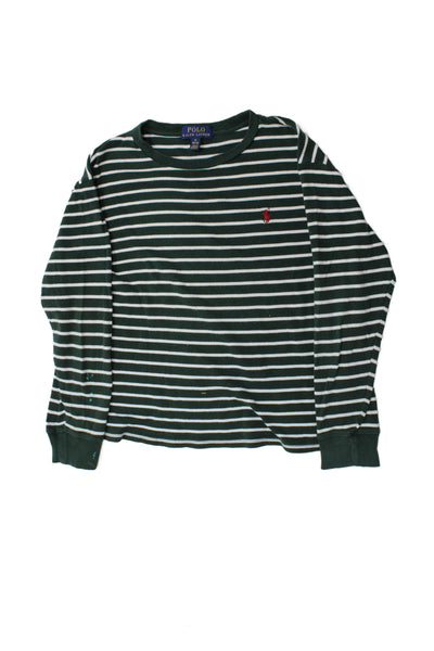 Polo Ralph Lauren Childrens Girls Striped Sweater Green Cotton Size 10-12