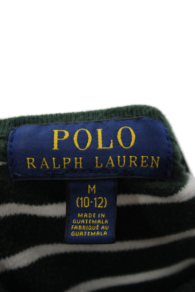 Polo Ralph Lauren Childrens Girls Striped Sweater Green Cotton Size 10-12