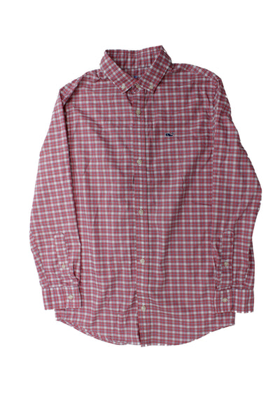 Vineyard Vines Childrens Plaid Button Down Shirt Pink Blue Size 8-10