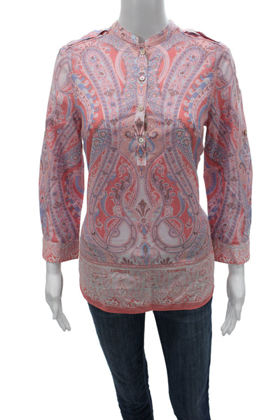 Robert Graham Womens Paisley Tunic Blouse Pink Long Sleeve Size S